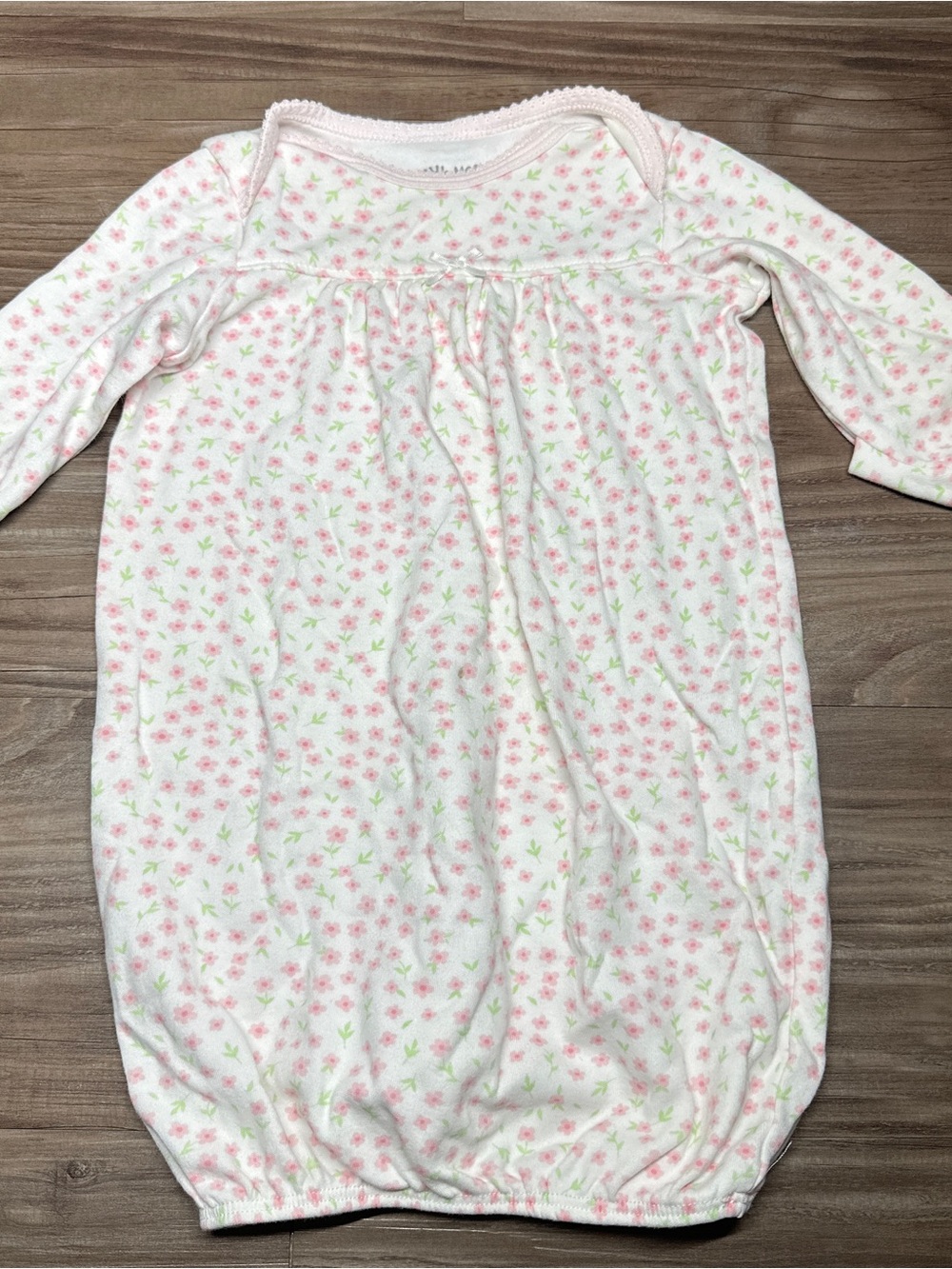 Little Me Cottagecore Soft Pink & White Bow Babygirl Gown 0-3M Pink Floral Print